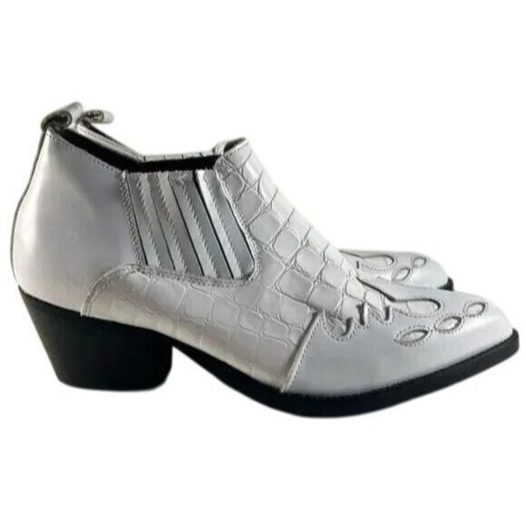 Kurt Geiger London made in Portugal White Leather Croc Embossed Ankle Booties 7 - Picture 2 of 11